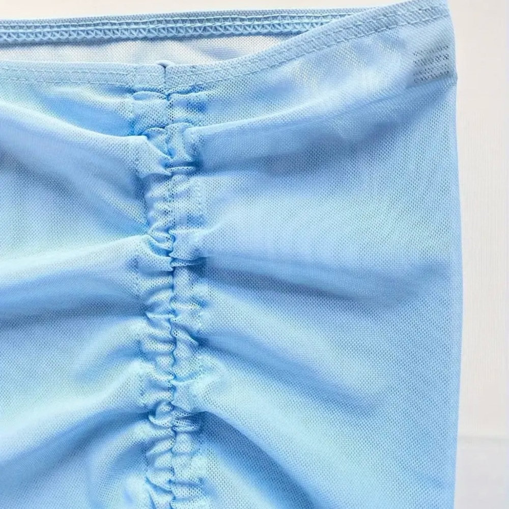 3pc Blue Halter High Cut Bottom Bikini Set with Cover Up - Picture 7 of 9